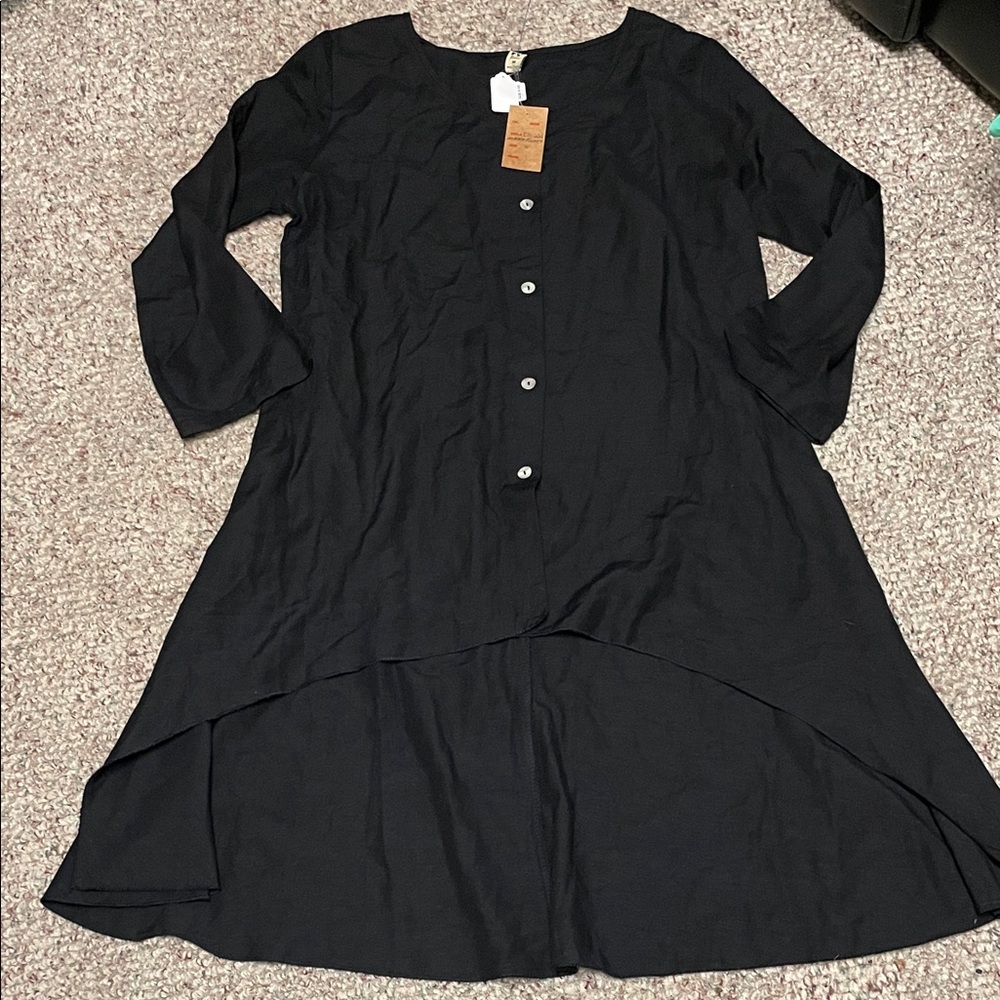 Baba Black Button-Down high low pocketed Tunic style Dress